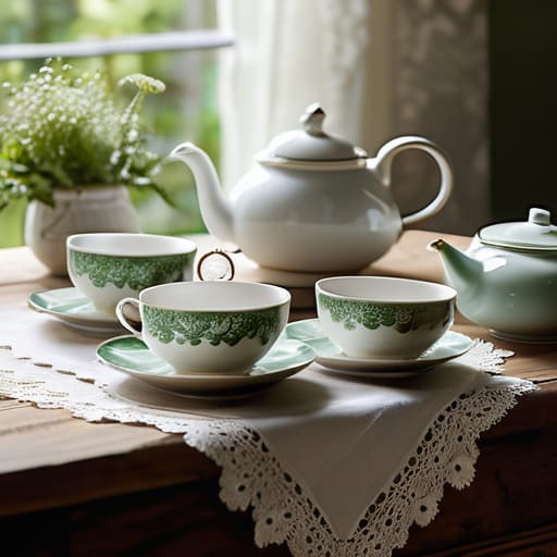 Curating elegant tea set decor.